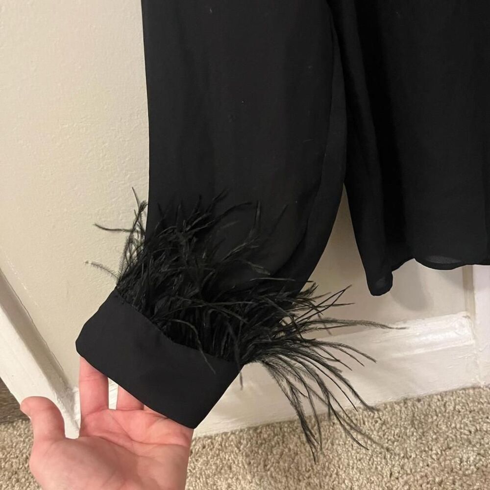 Ryegrass - Black Blouse with Removable Feather Cuffs - Size Small, NWT - Picture 2 of 8
